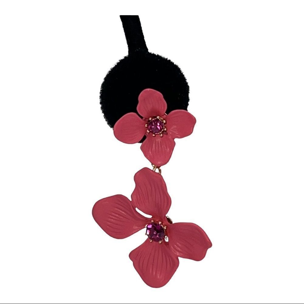 RACHEL Rachel Roy Gold-Tone Pink Crystal Double Flower Statement Earrings New - Picture 5 of 7